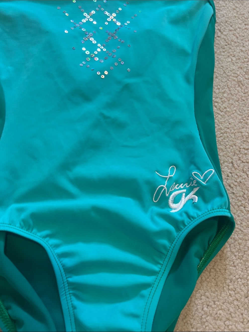 GK Laurie Hernandez Tank Leotards, Green Sequin, size CL - Picture 4 of 9